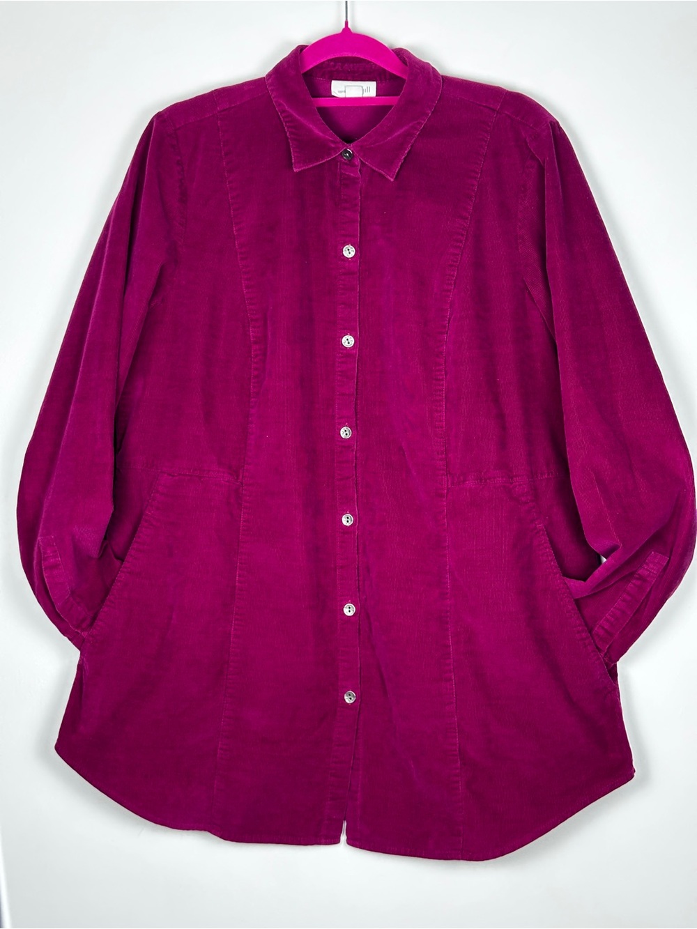 J.Jill Women’s S Magenta Corduroy Button Front Tunic Shirt Pockets